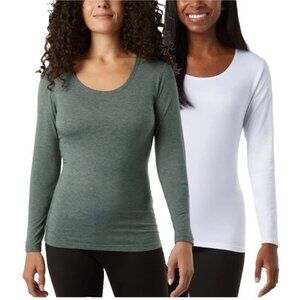 NEW 32 Degrees Thermal Women's S 2 Pack Long Sleeve Scoop White & Green M0017